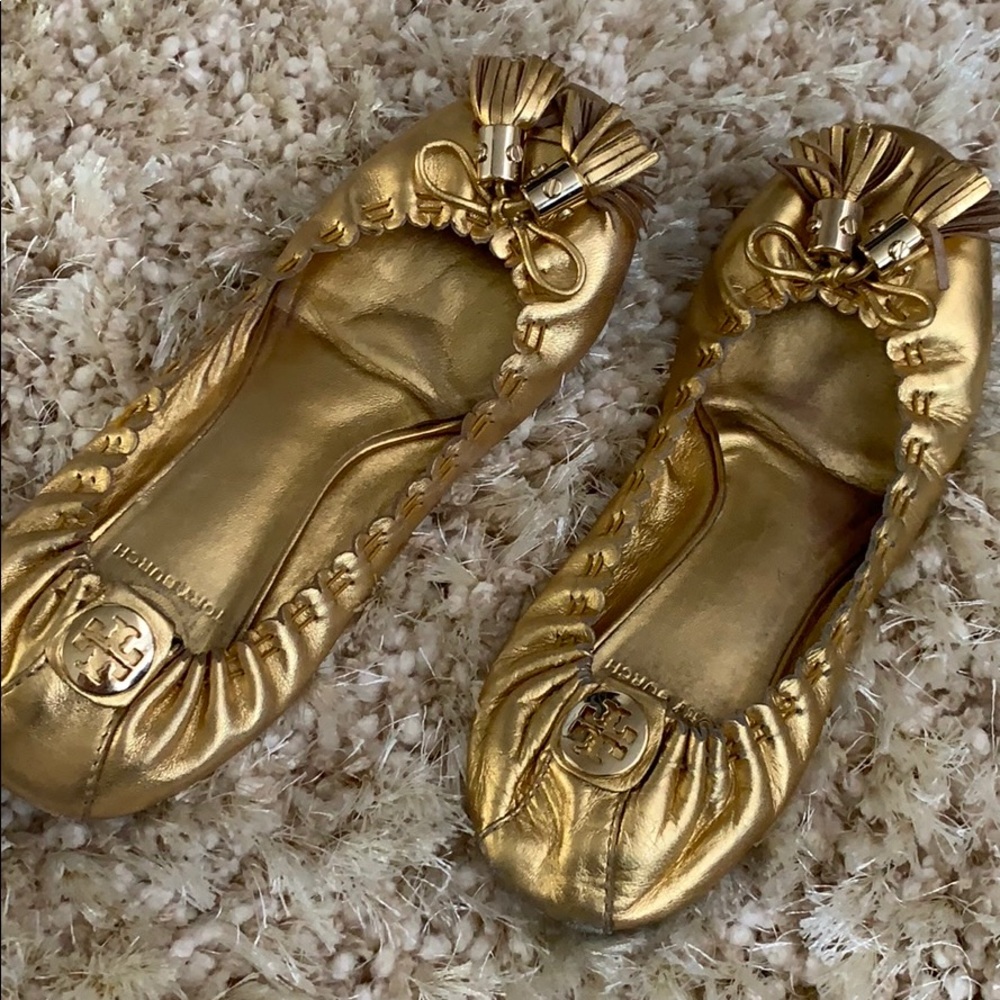 Gold Tory Burch Flats